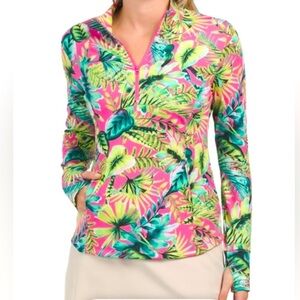 TОММУ ВАHAMA Upf 50 Tropical-Printed Golf Quarter Zip Long Sleeve, Med